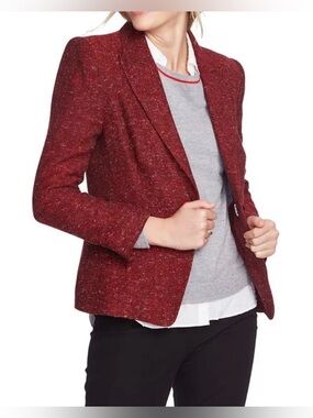 COURT & ROWE RED HERRINGBONE TWEED BLAZER SIZE 14 CLASSIC WOOL JACKET